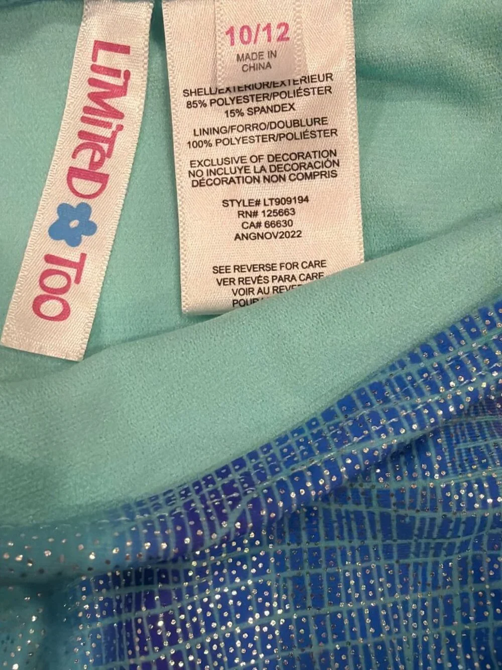 Limited Too Girls Rainbow Glitter Two-Piece Swimsuit Size 10/12